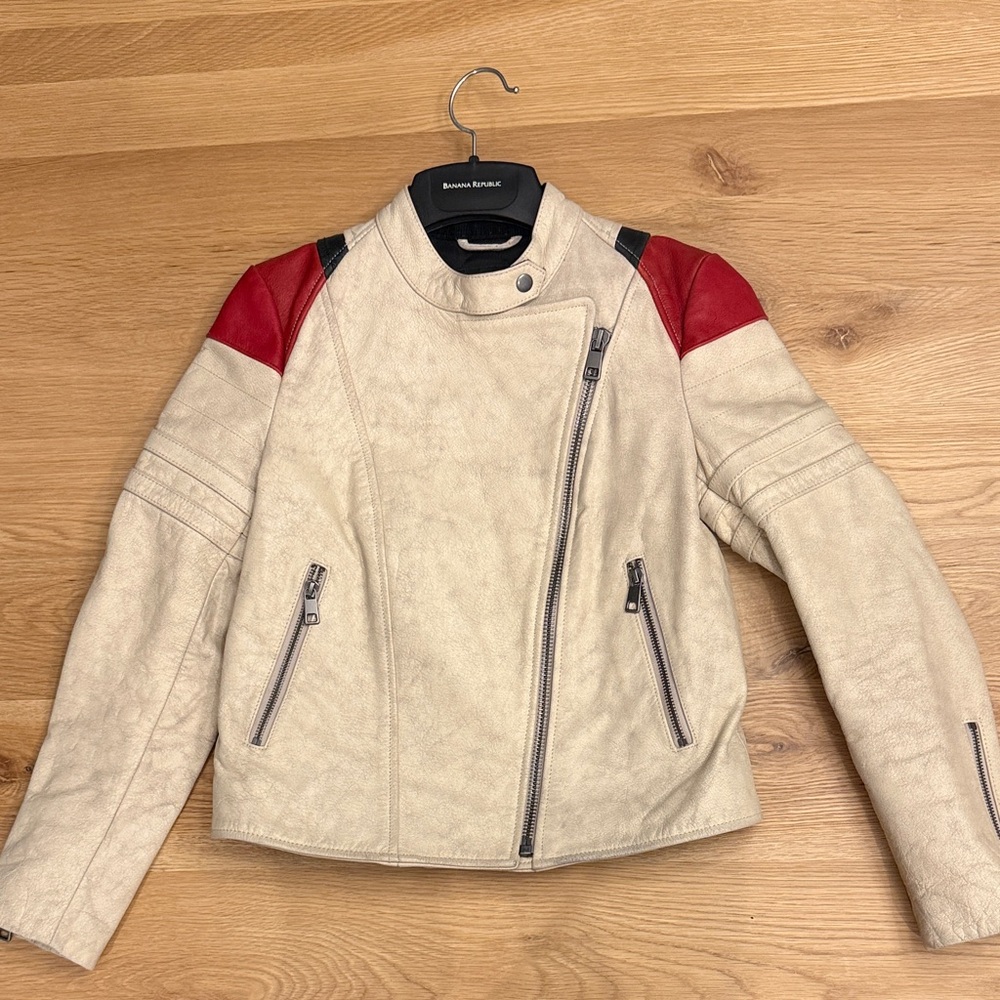 Banana Republic Leather Jacket in Cream and Red